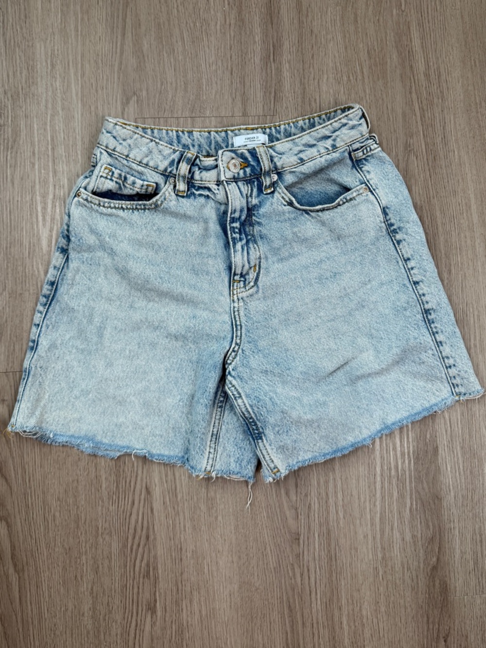 Forever 21 Washed Light Blue High-Rise Denim Shorts